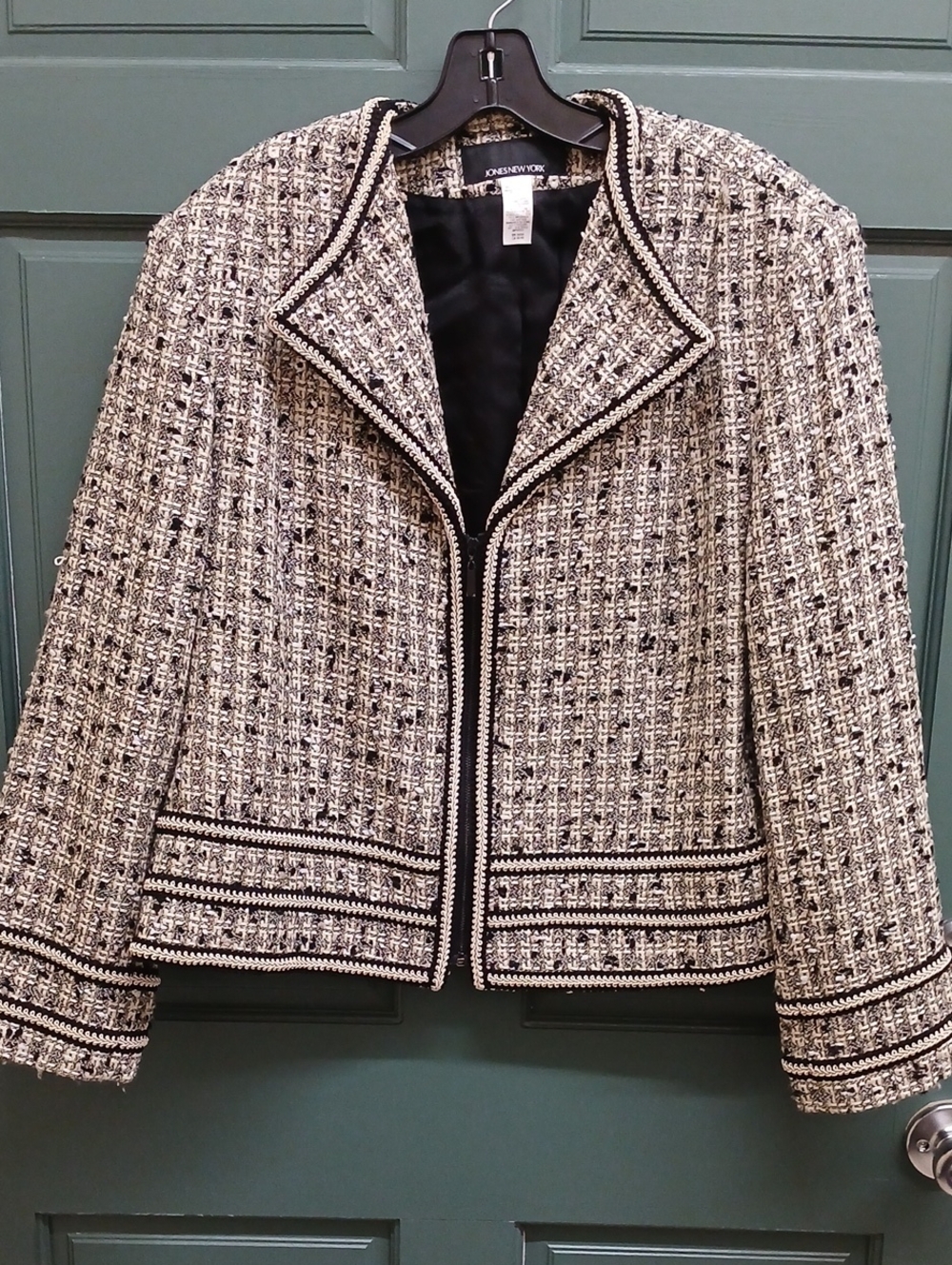 Jones New York Black & White Tweed Zip-Front Jacket Size 18